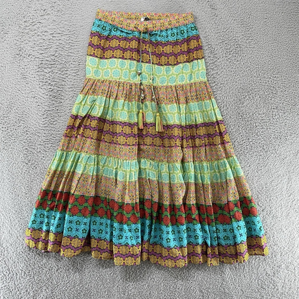 Zara Maxi Skirt Womens XS Boho Peasant Elastic Waist Beaded Tassel Shells